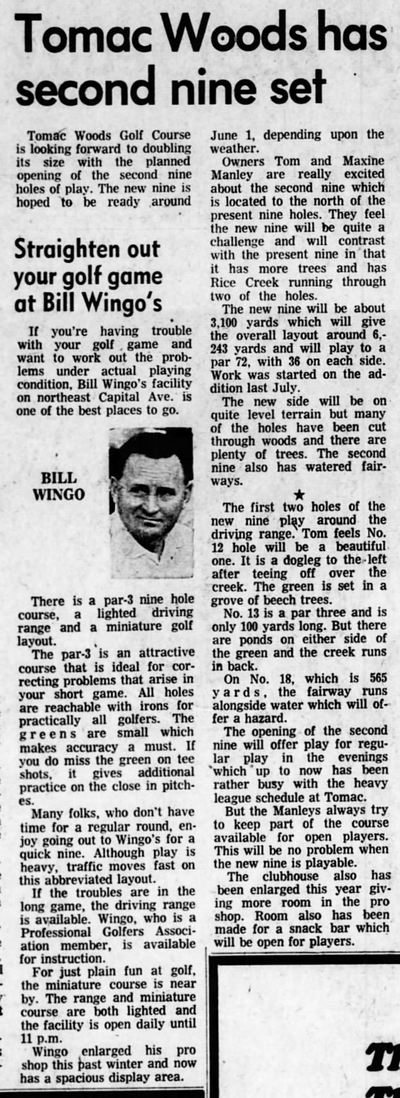 Tomac Woods Golf Course - April 1969 Article